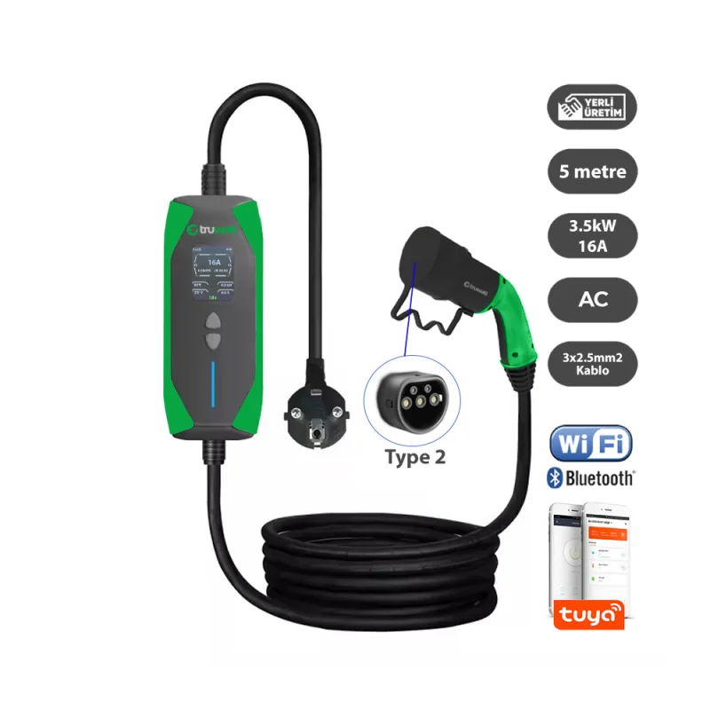 Truwatt 3.5kW Monofaz Tip-2 Elektrikli Araç Şarj Cihazı