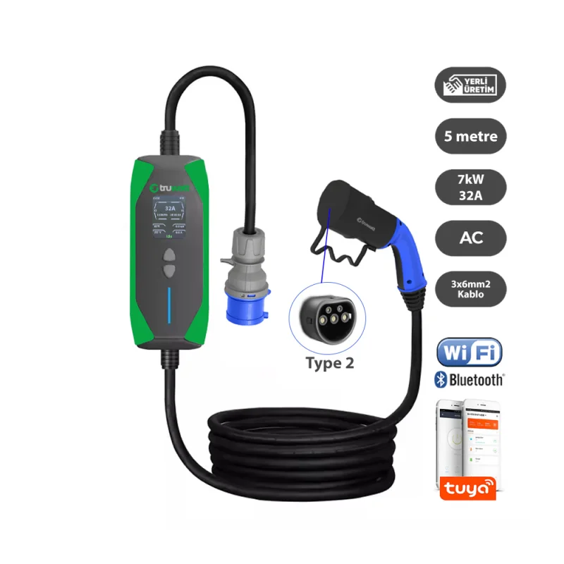 TRUWATT 7kW 32A Monofaz Tip-2 Elektrikli Araç Şarj Cihazı