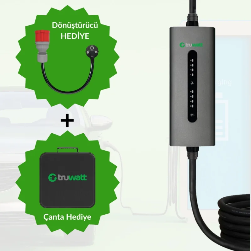 TRUWATT 11kW 16A Trifaz Tip-2 Taşınabilir Elektrikli Araç Şarj Cihazı
