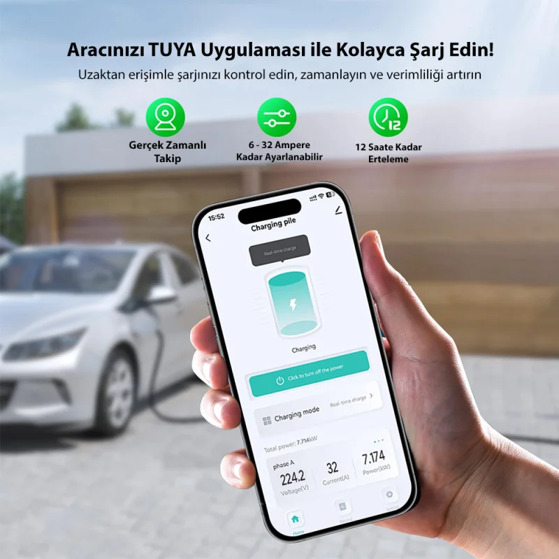 TRUWATT 11kW 16A Trifaz Tip-2 Taşınabilir Elektrikli Araç Şarj Cihazı