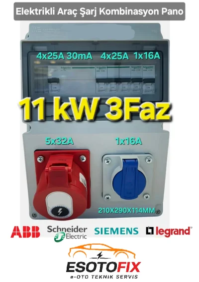 Elektrikli Araç Kombinasyon Panosu 11kW Trifaz