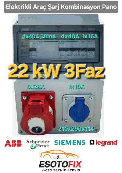 Elektrikli Araç Kombinasyon Panosu 22kW Trifaz