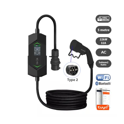 TRUWATT 22kW 32A Trifaz Tip-2 Taşınabilir Elektrikli Araç Şarj Cihazı