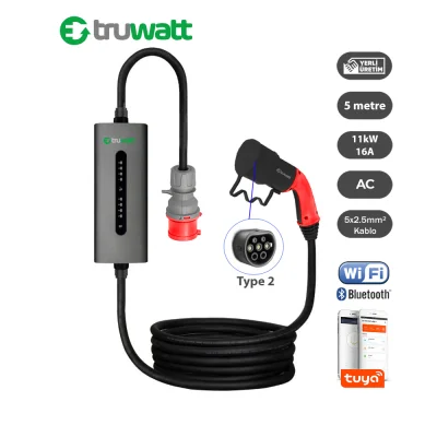 TRUWATT 11kW 16A Trifaz Tip-2 Taşınabilir Elektrikli Araç Şarj Cihazı